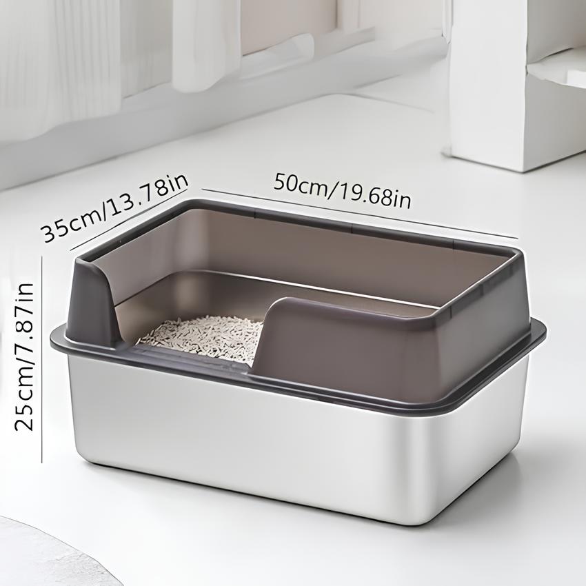 Bac à litière Acier Inoxydable XXL Anti-Éclaboussure (Inclus Pelle de Nettoyage)