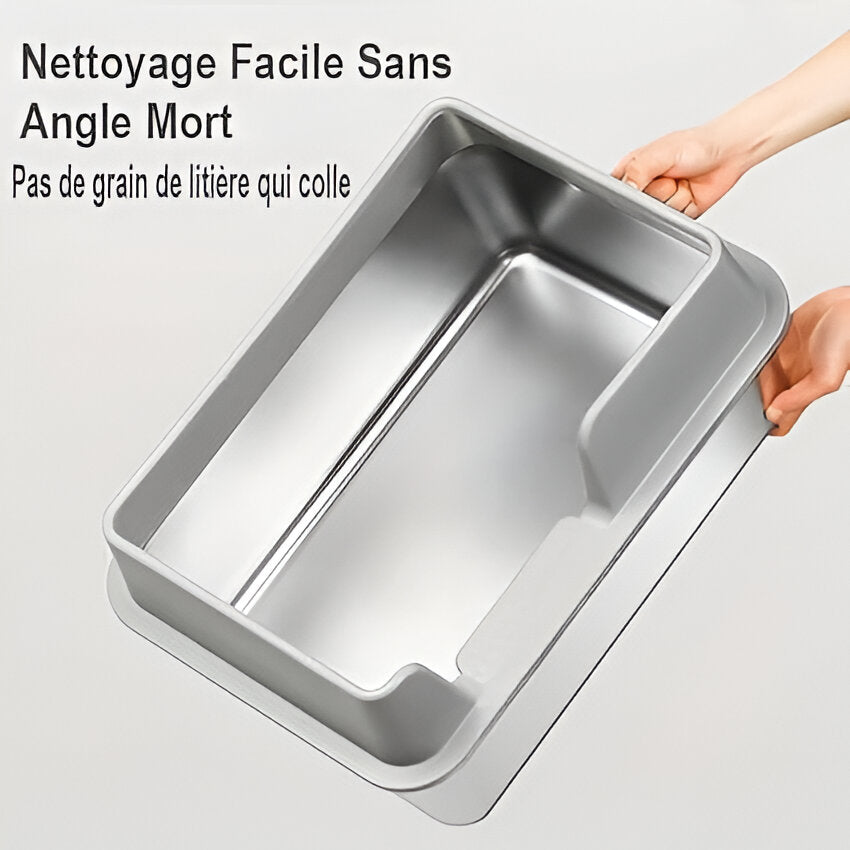 Bac à litière Acier Inoxydable XXL Anti-Éclaboussure (Inclus Pelle de Nettoyage)
