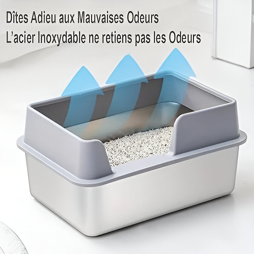 Bac à litière Acier Inoxydable XXL Anti-Éclaboussure (Inclus Pelle de Nettoyage)